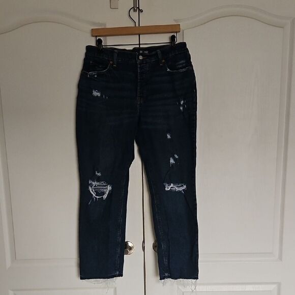 Dark Blue Distressed High-Rise Women's Jeans - Picture 1 of 16